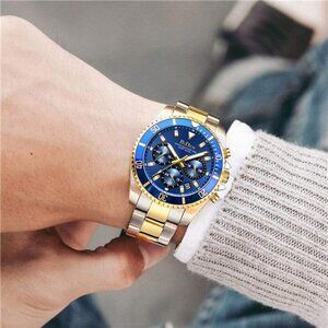 Chronograph Stainless Steel Waterproof Date Analog Quartz Wrist Watches for Men
